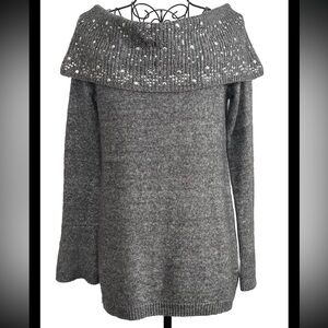 White House Black Market Gray Sparkle Off the Shoulder Sweater Womens Small Top